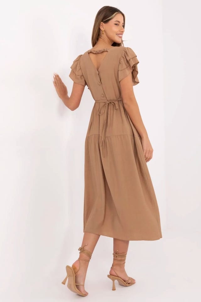 Love Lace Love Lace Women's Viscose Nylon Midi Flared Summer Dress in Brown - 3
