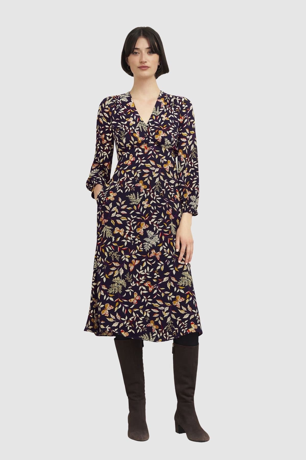 Hobbs London Hobbs London Women's Zainah V-Neck Midi Dress in Dark Navy