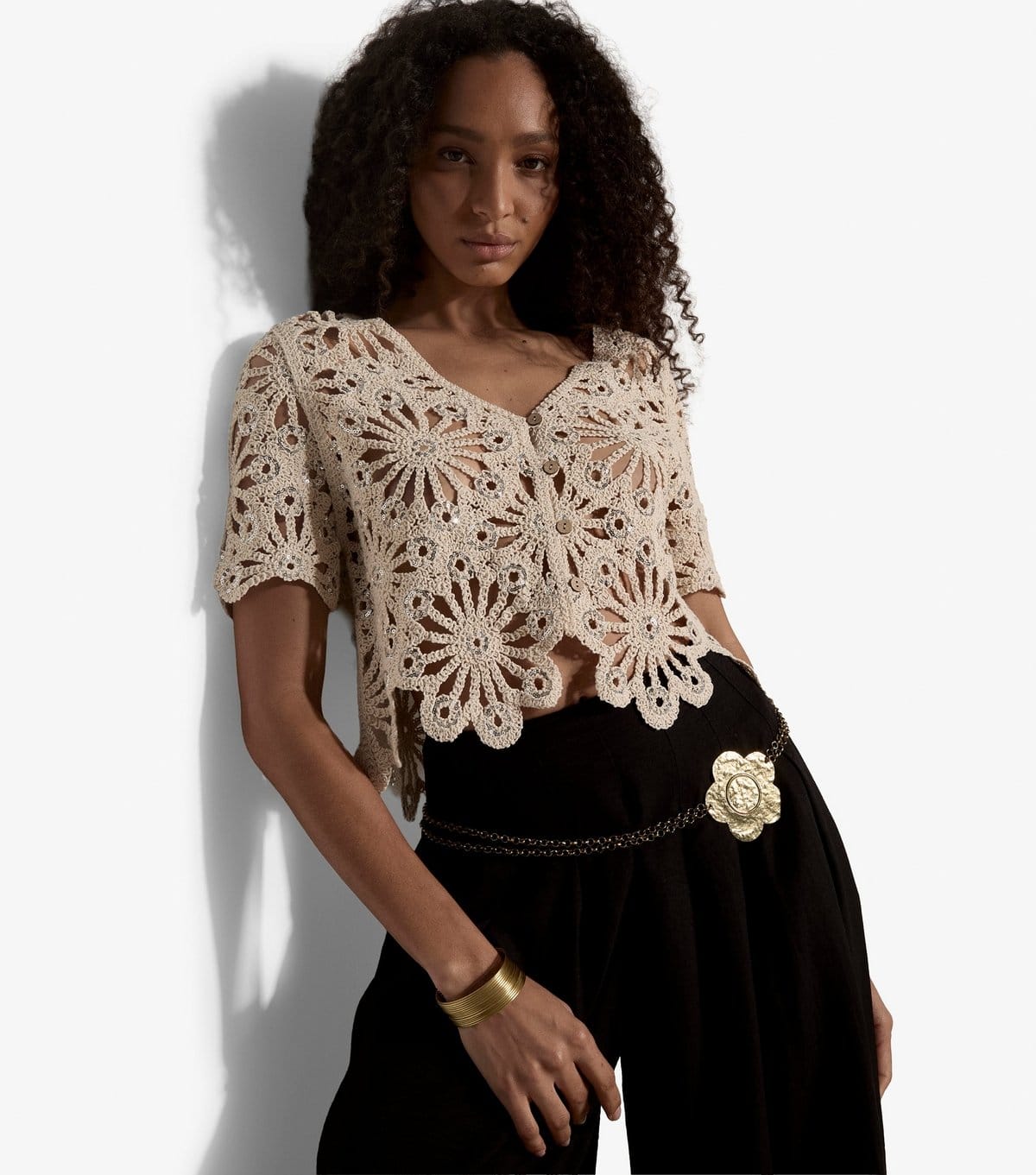 Apricot Women's Cream Open Crochet Sequin Cardigan Apricot New Look - 4