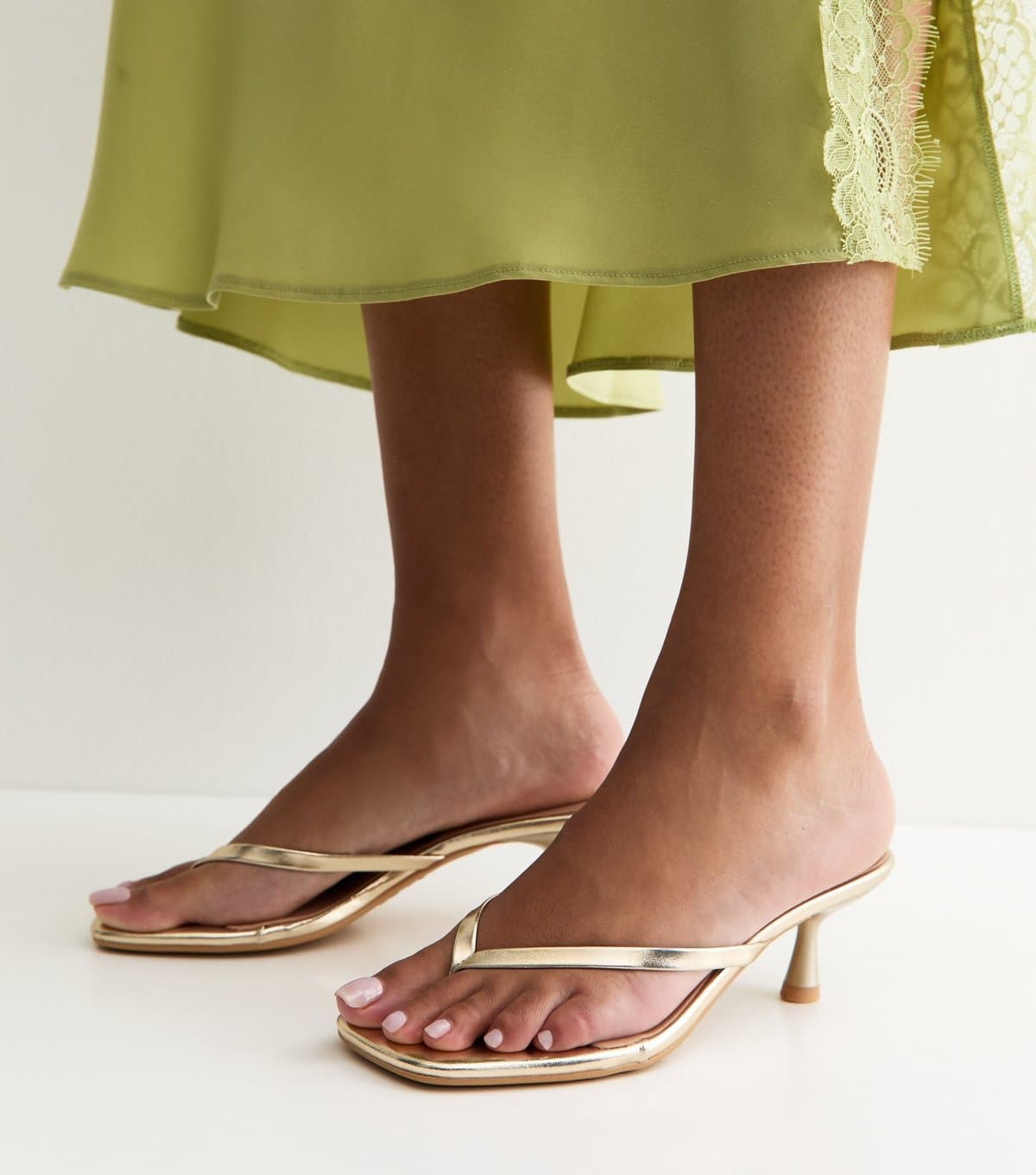 New Look New Look Gold Faux Leather Toe Post Mule Sandals