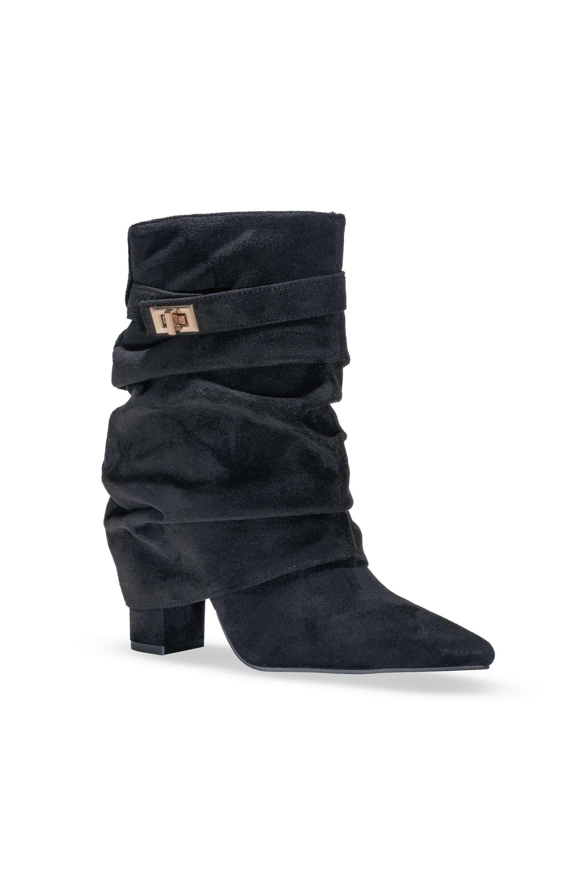 Truffle Collection Truffle Collection Women's Mid-Calf Boots Zip Microfibre Pointed Toe Block Heel Shoes in Black