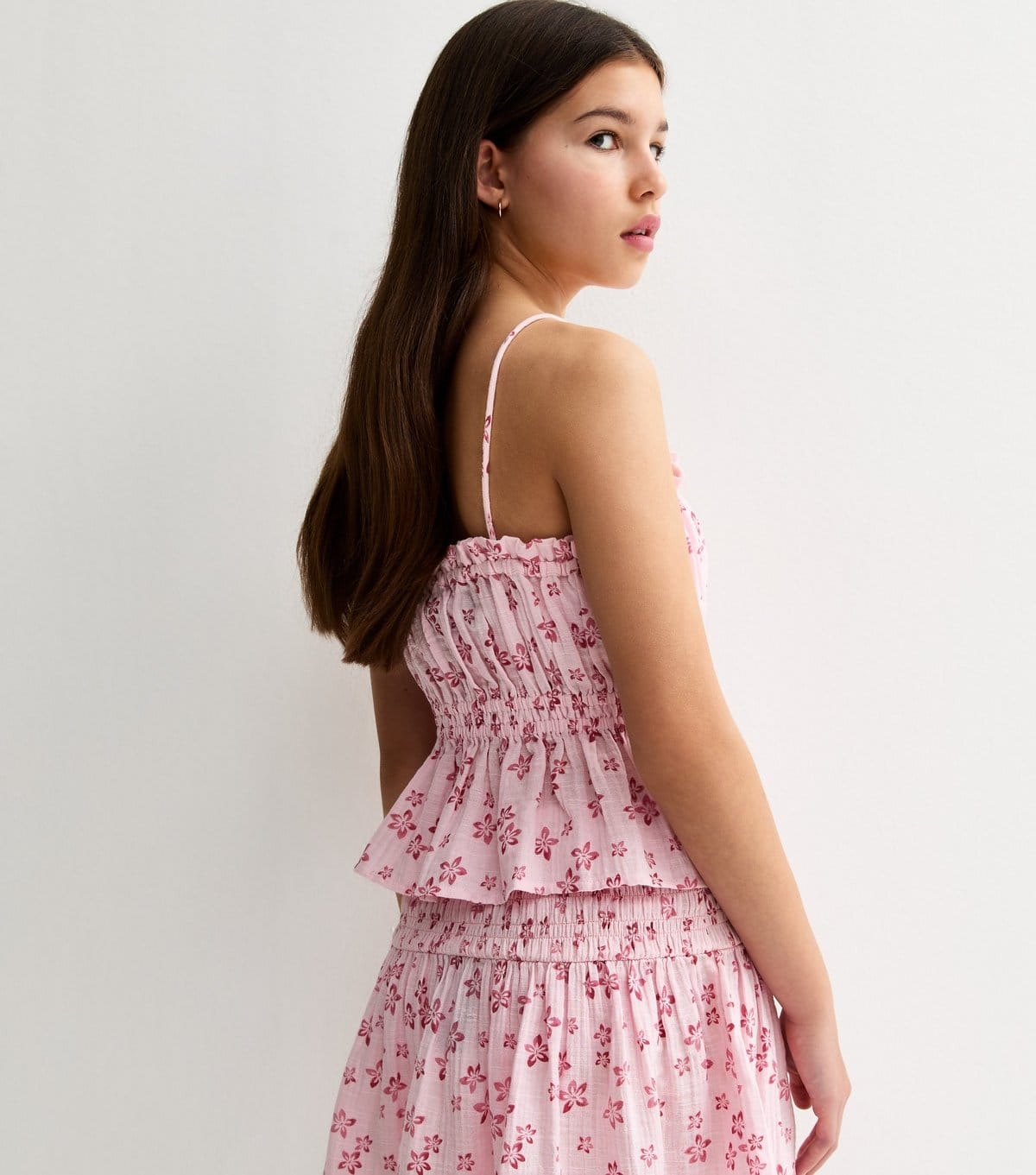 New Look Girls' Pink Cotton Floral Ruched Cami Top New Look - 4