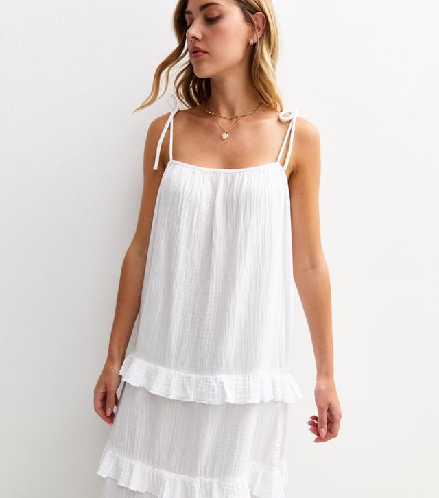 New Look Women's White Crinkled Frilly Trim Midi Dress New Look - 2