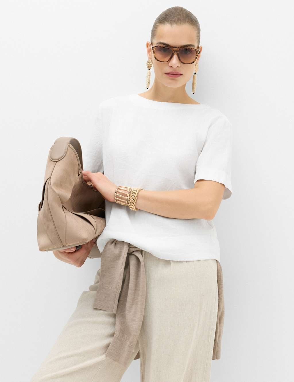 Marks & Spencer M&S Linen Rich Relaxed T-Shirt White