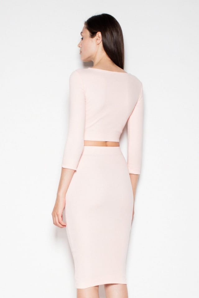 Love Lace Love Lace Women's Cotton Sleeve Crop Top Pencil Skirt Set in Pink - 3