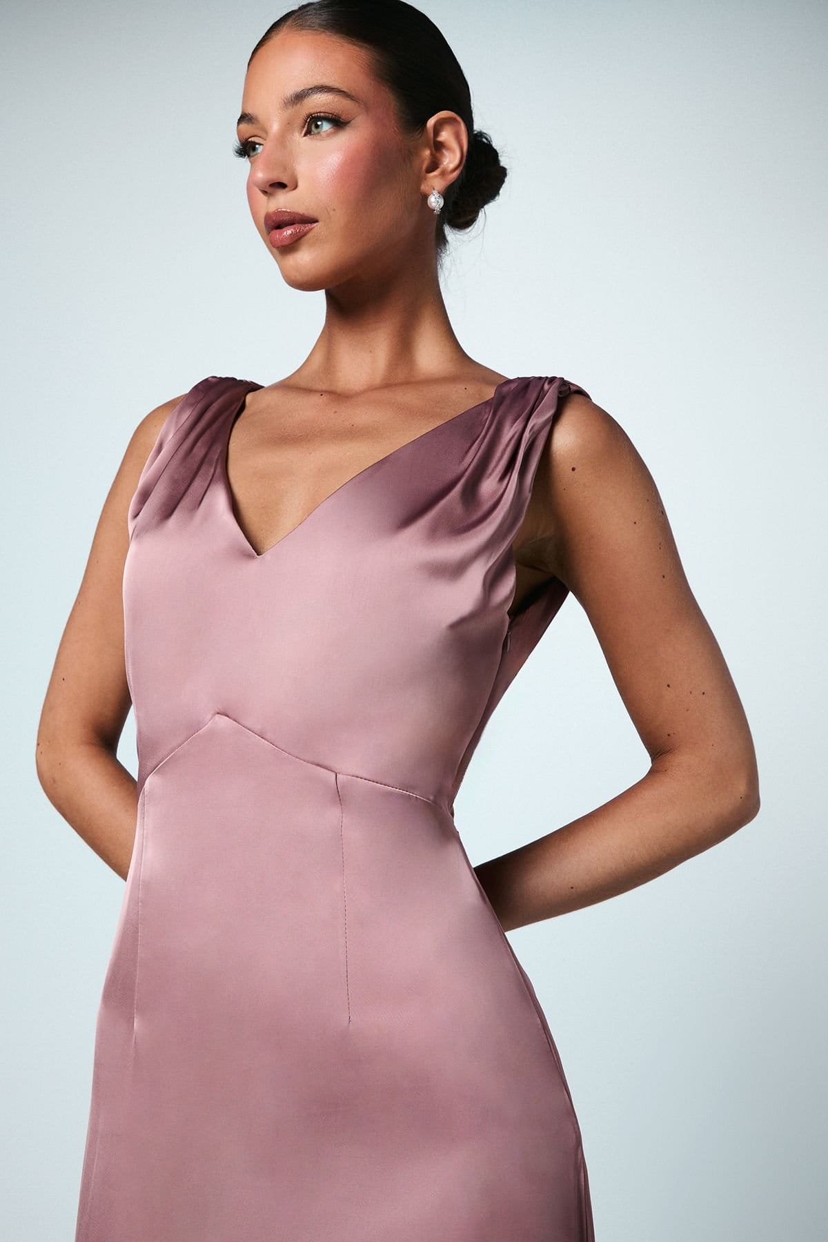 Coast Coast Women's Satin V Neck Bridesmaid Dress in Mink - 4