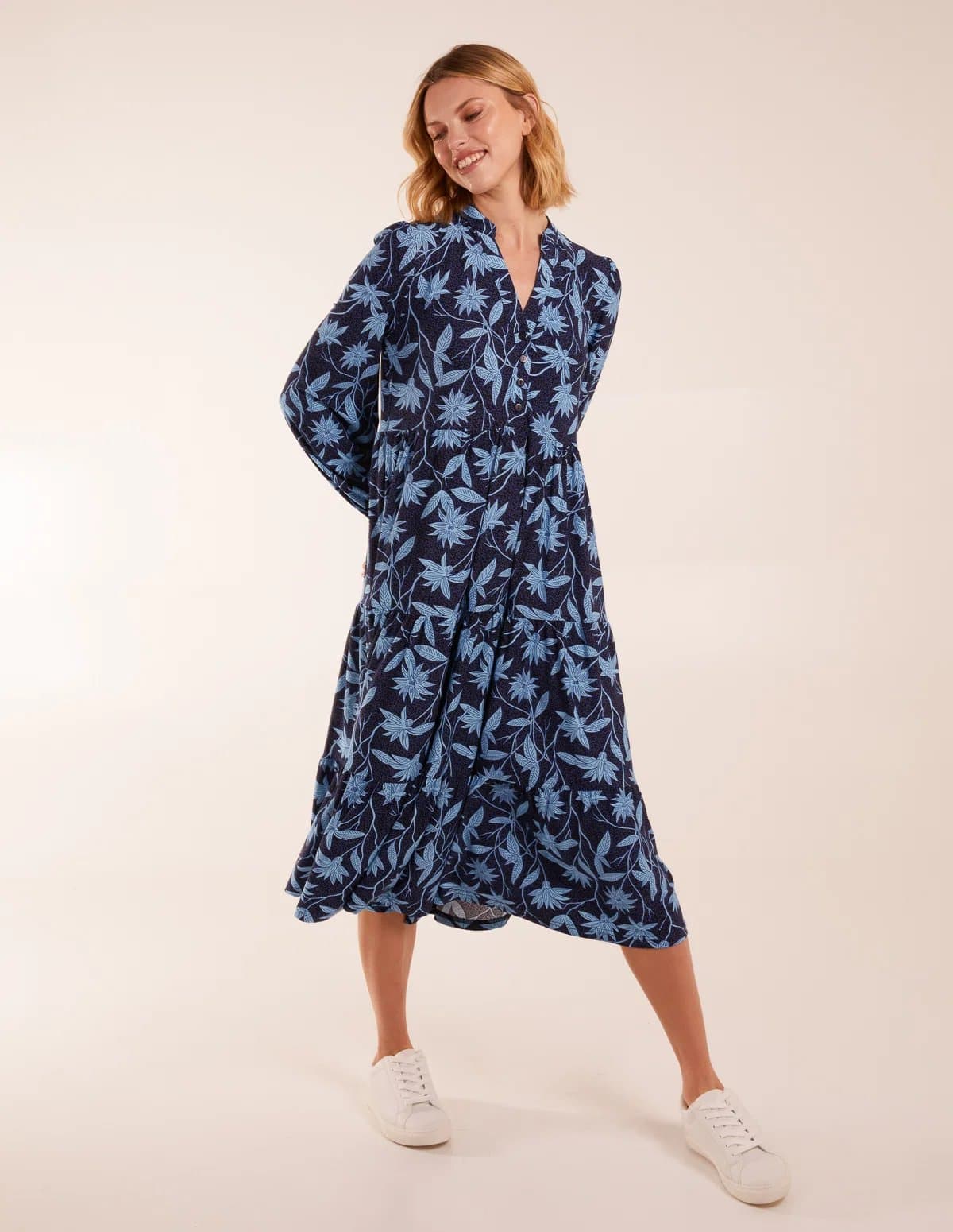 Blue Vanilla Collar Trapeze Midi Dress