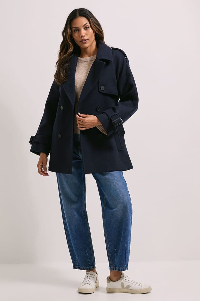 Dorothy Perkins Dorothy Perkins Women's Tab Detail Belted Coat in Navy - 2