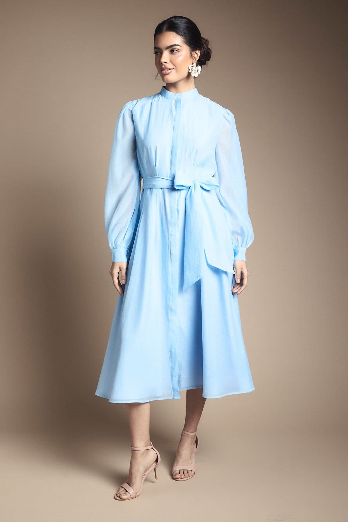 Wallis Wallis Women's Textured Organza Midi Shirt Dress in Blue