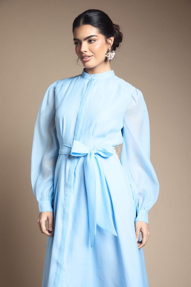 Wallis Wallis Women's Textured Organza Midi Shirt Dress in Blue - 2