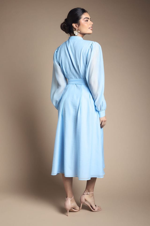 Wallis Wallis Women's Textured Organza Midi Shirt Dress in Blue - 3