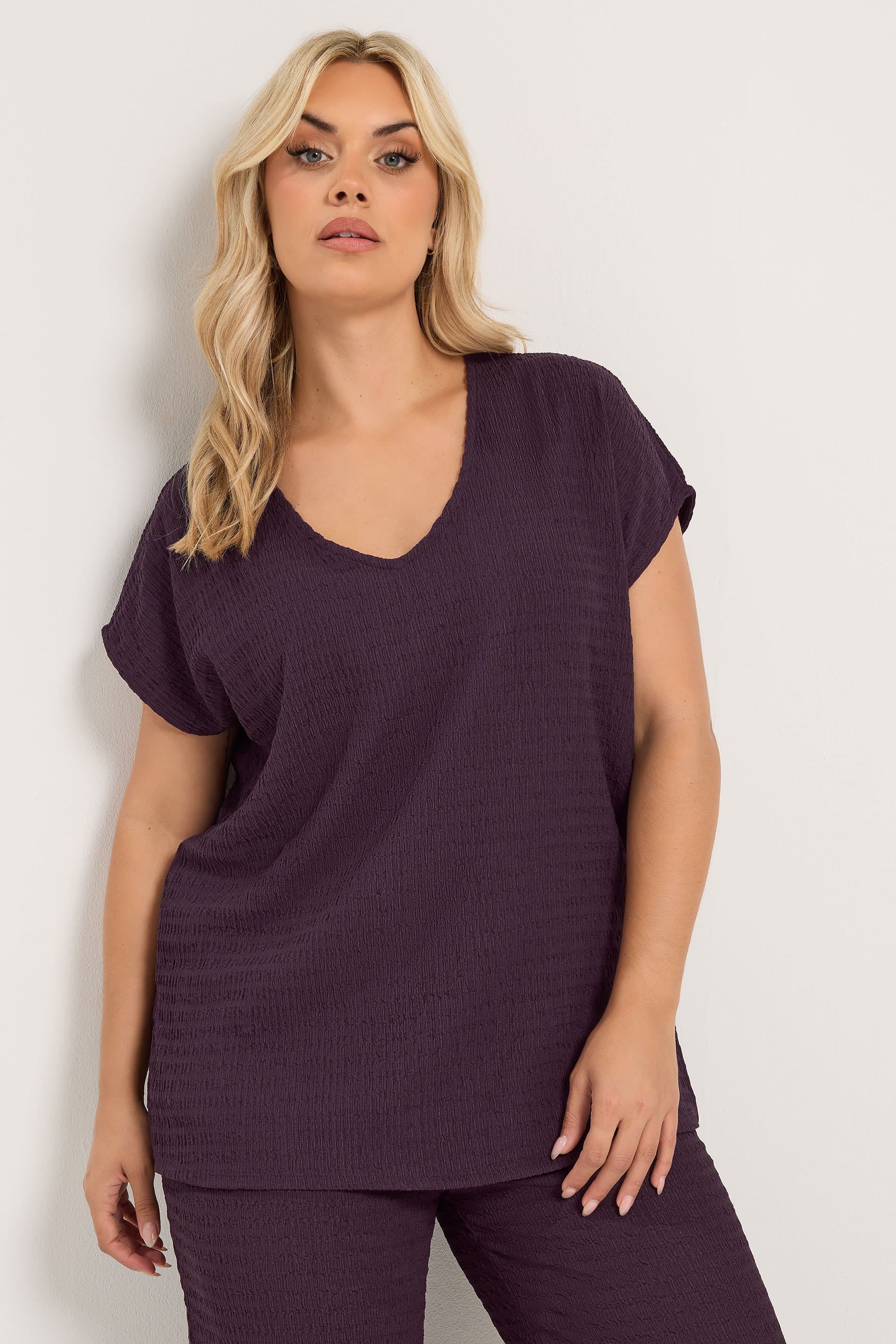 Yours Plus Size Purple Textured Tshirt