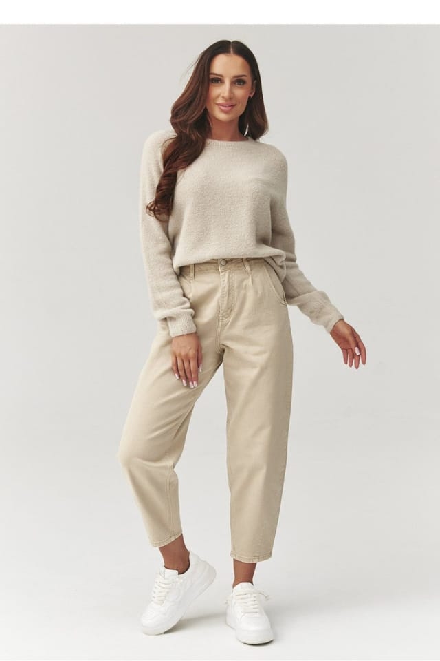 Love Lace Love Lace Women's Round Neck Loose Fit Sweater Style 223249 in Beige - 2