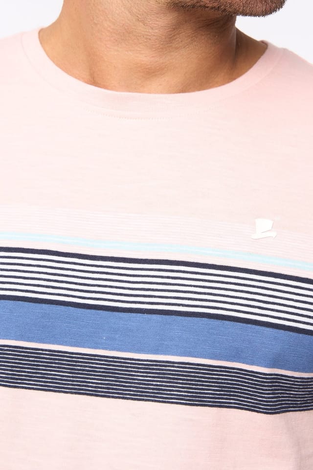 Bewley&Ritch Bewley&Ritch Men's Laylen 100% Cotton Yarn-Dyed Stripe Crew Neck T-Shirt in Light Pink - 2