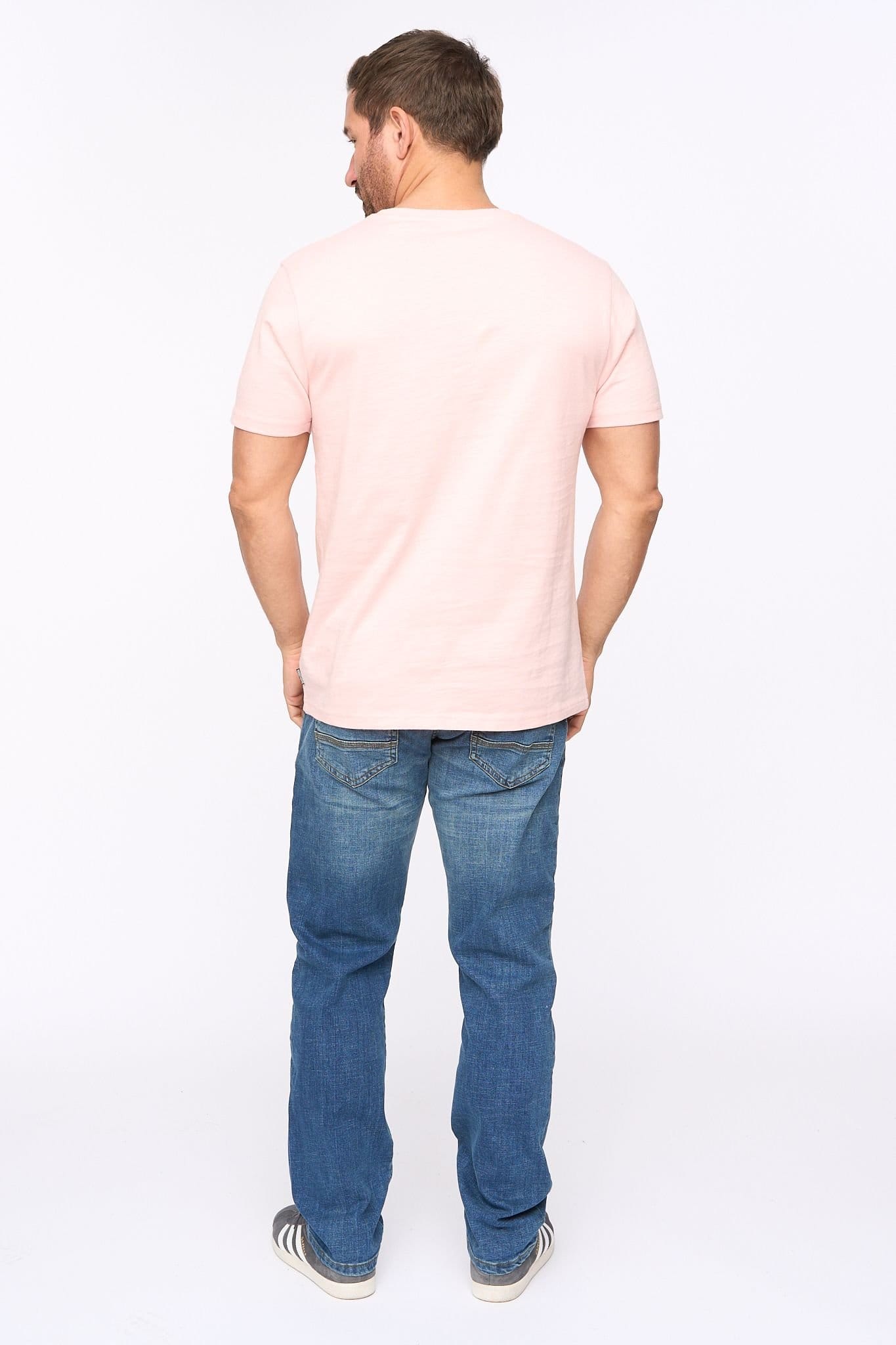 Bewley&Ritch Bewley&Ritch Men's Laylen 100% Cotton Yarn-Dyed Stripe Crew Neck T-Shirt in Light Pink - 4