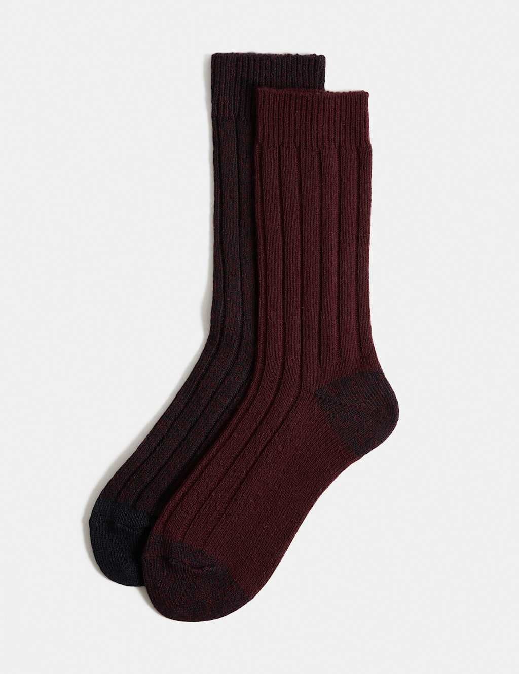 Marks & Spencer M&S 2 Pack Heatgen™ Medium Thermal Socks with Wool Burgundy Mix