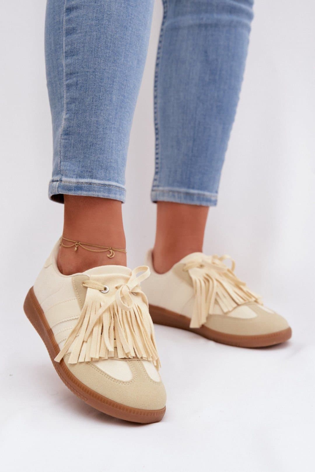 Love Lace Love Lace Women's Stylish Suede Sneakers with Removable Fringe & Comfort in Beige
