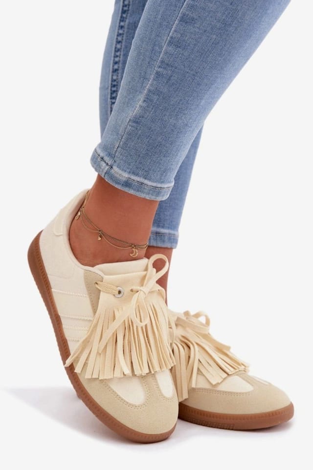 Love Lace Love Lace Women's Stylish Suede Sneakers with Removable Fringe & Comfort in Beige - 3