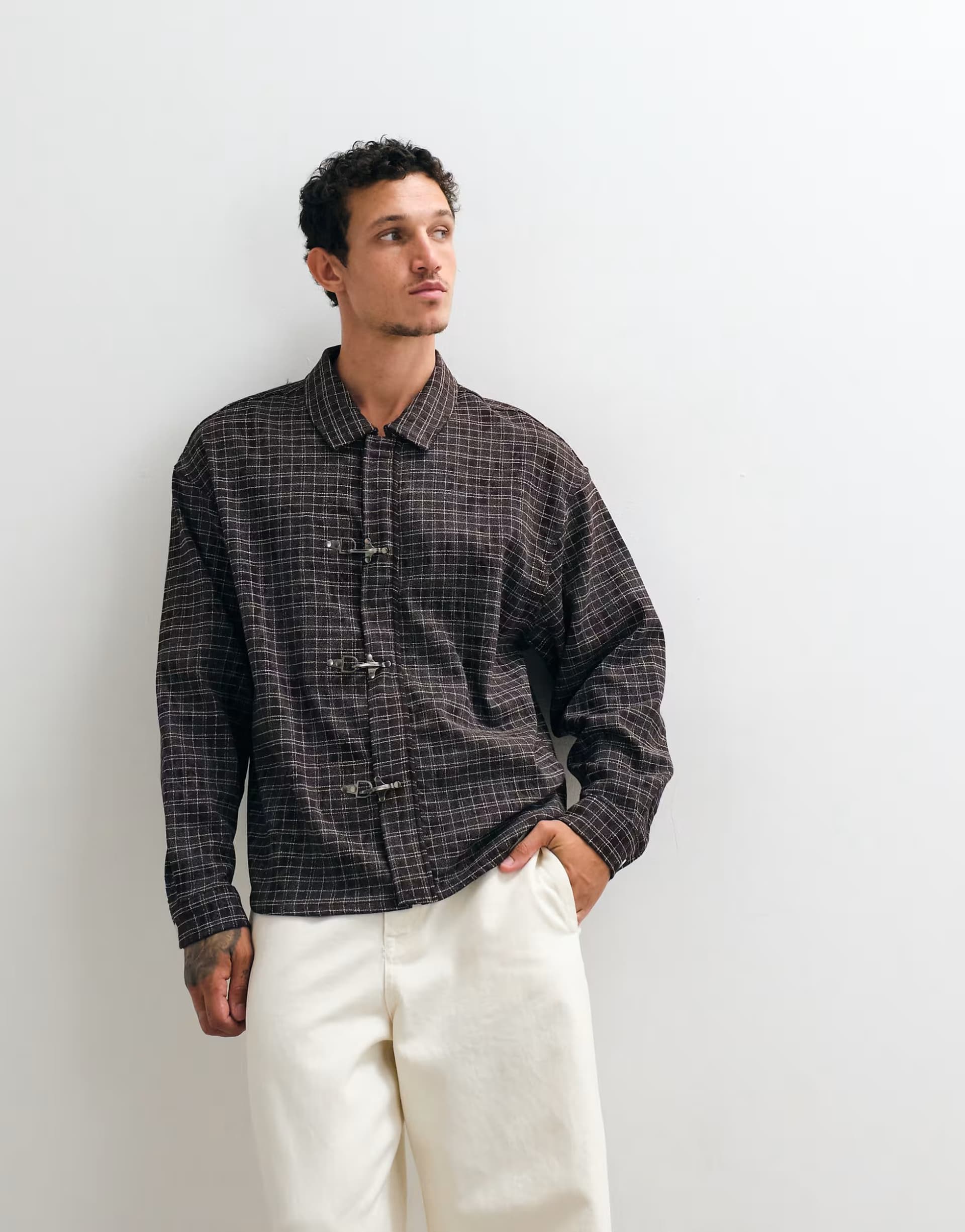 ASOS Liquor N Poker fireman buckle flannel shirt in brown