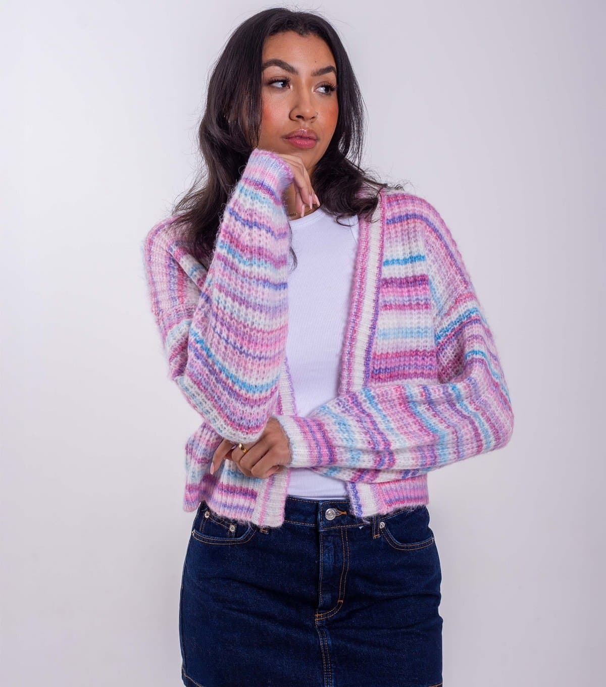 Sunshine Soul Women's Bright Pink Striped Space Dyed Cardigan Sunshine Soul New Look