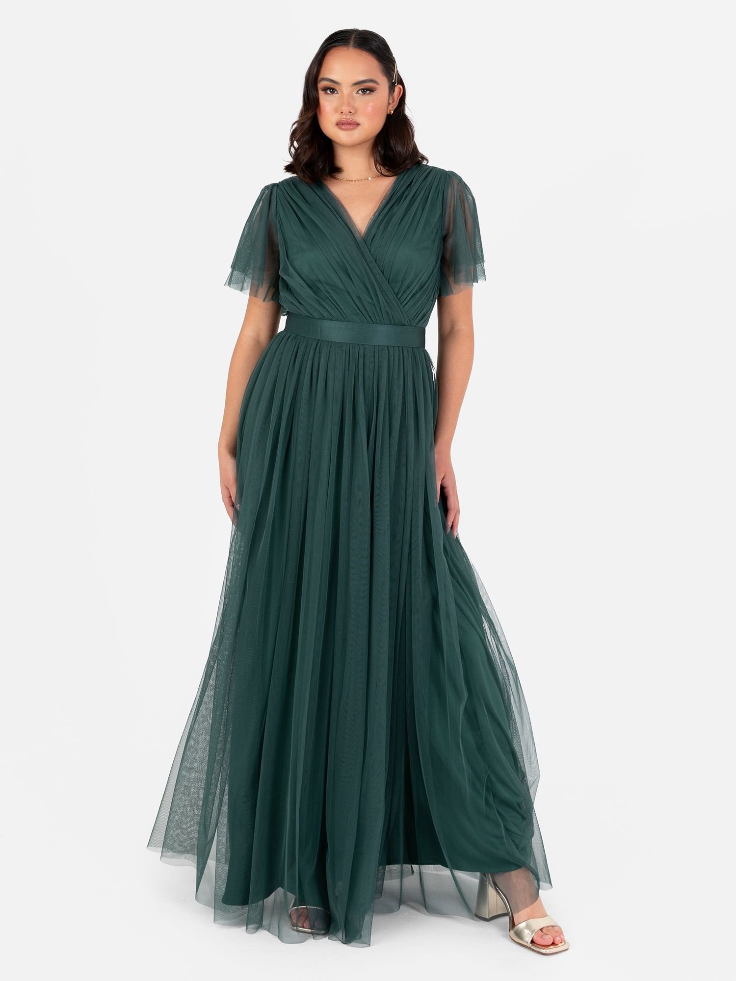 Anaya with Love Anaya with Love Women's Faux Wrap Short Sleeve Maxi Dress in Emerald - 3