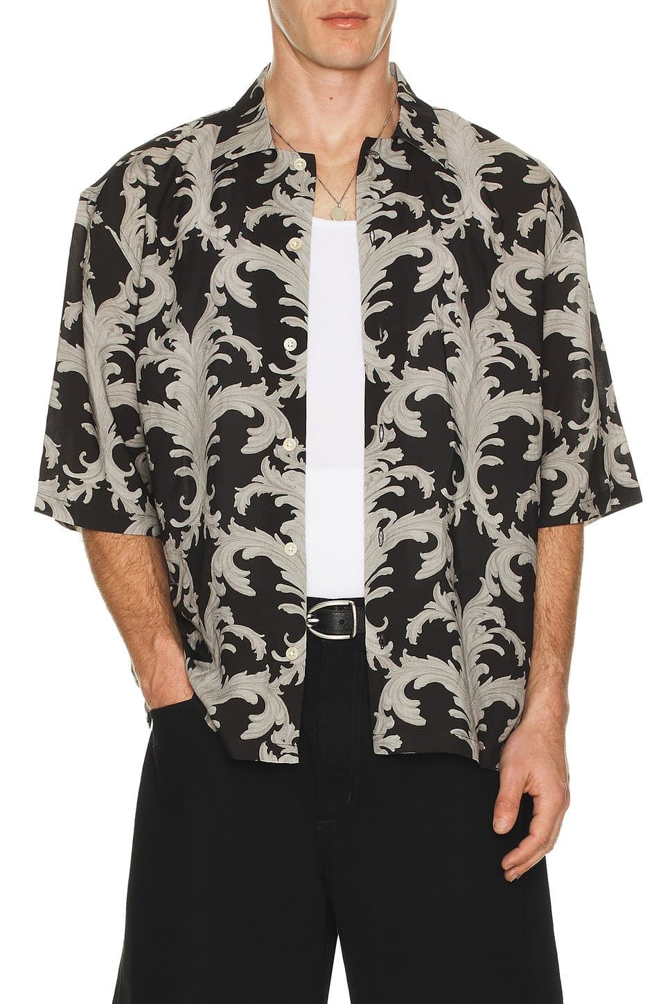 revolve Revolve Motif Shirt with Patterned Design in Jet Black