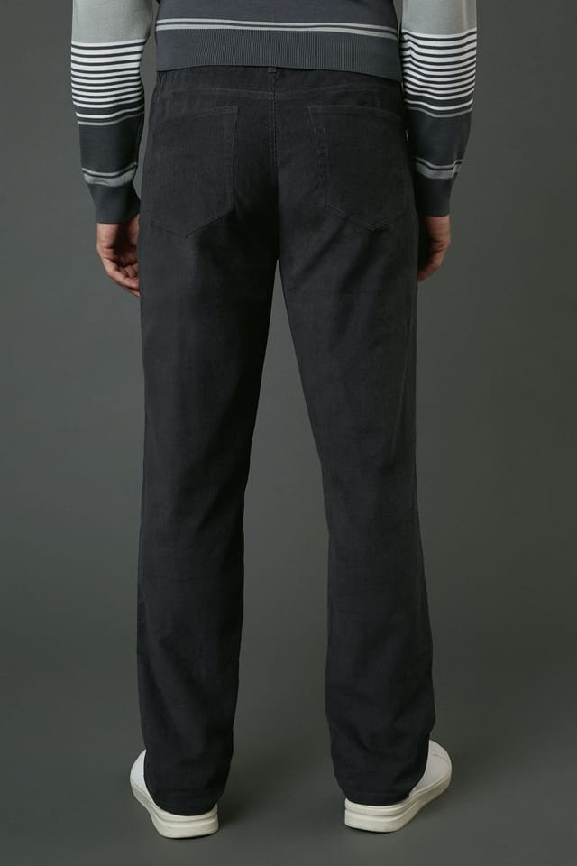 Maine Maine Men's Corduroy Straight Fit 5 Pocket Trousers in Dark Grey - 3