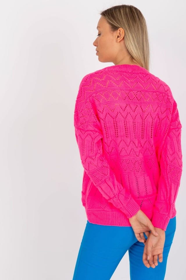 Love Lace Love Lace Women's Openwork Button Down Cardigan in Bright Pink - 3