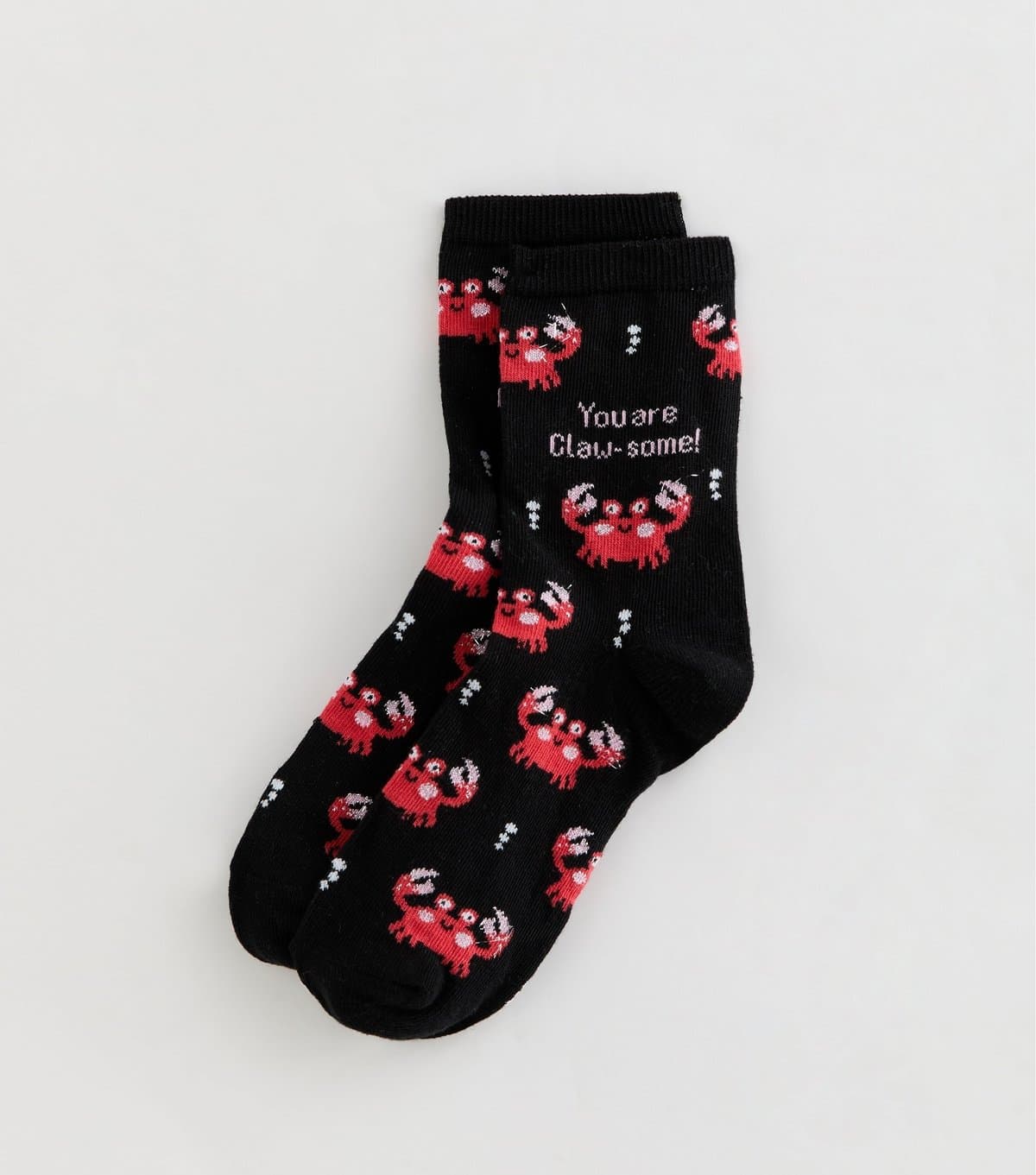 New Look Black Crab Patterned Slogan Ankle Socks New Look