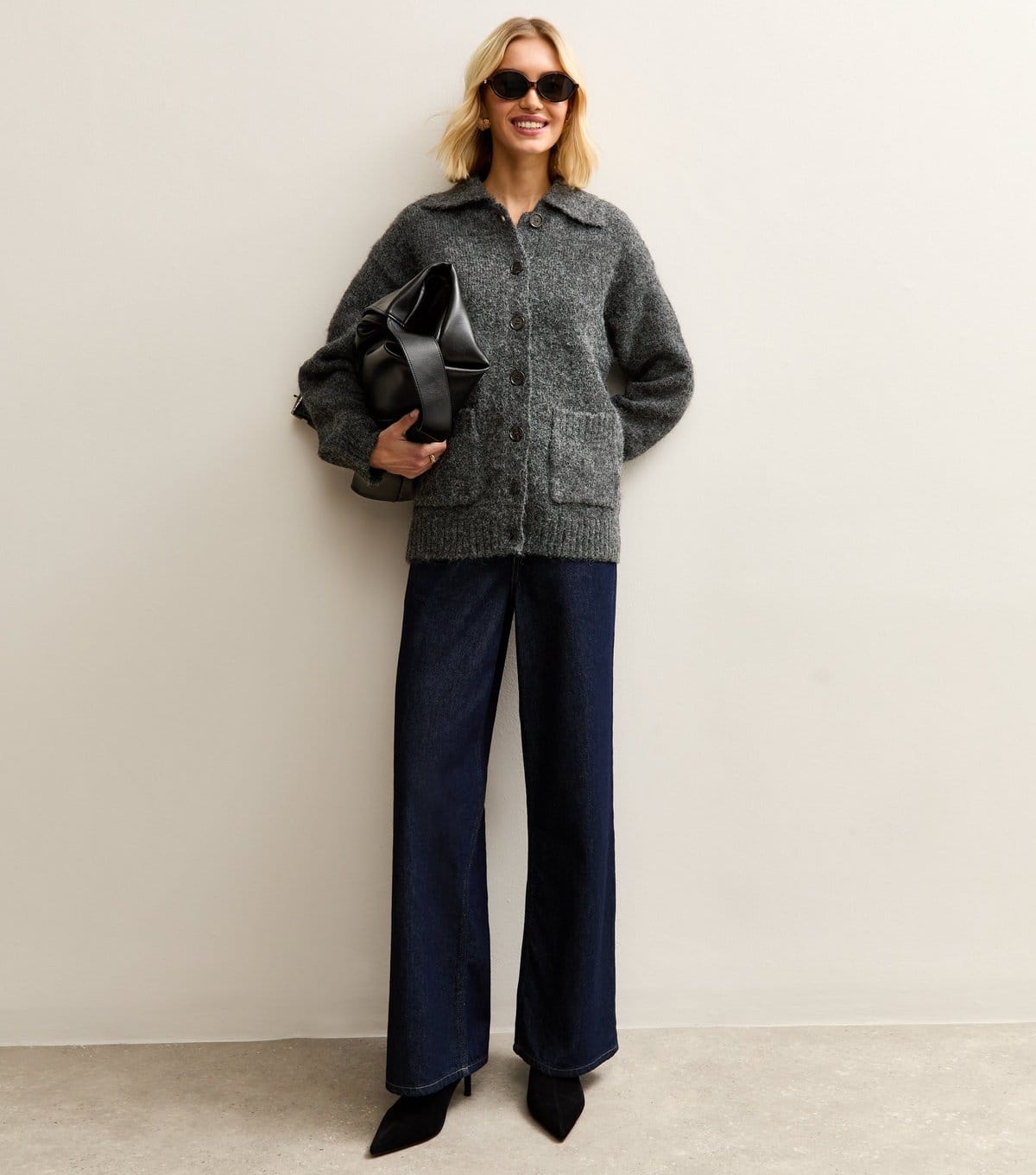 New Look Grey Knitted Oversized Cardigan