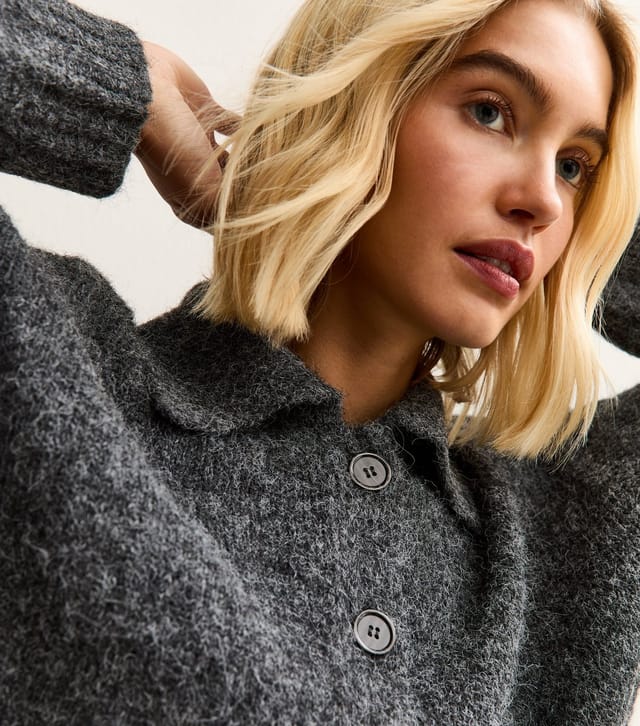 New Look Women's Grey Spread Collar Knitted Patch Pocket Cardigan New Look - 3