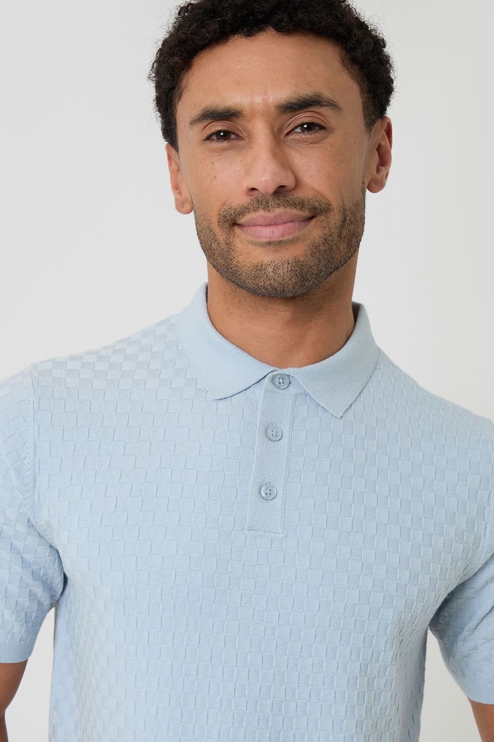 Threadbare threadbare Men's Basket Stitch Short Sleeve Knitted Polo in Blue - 4