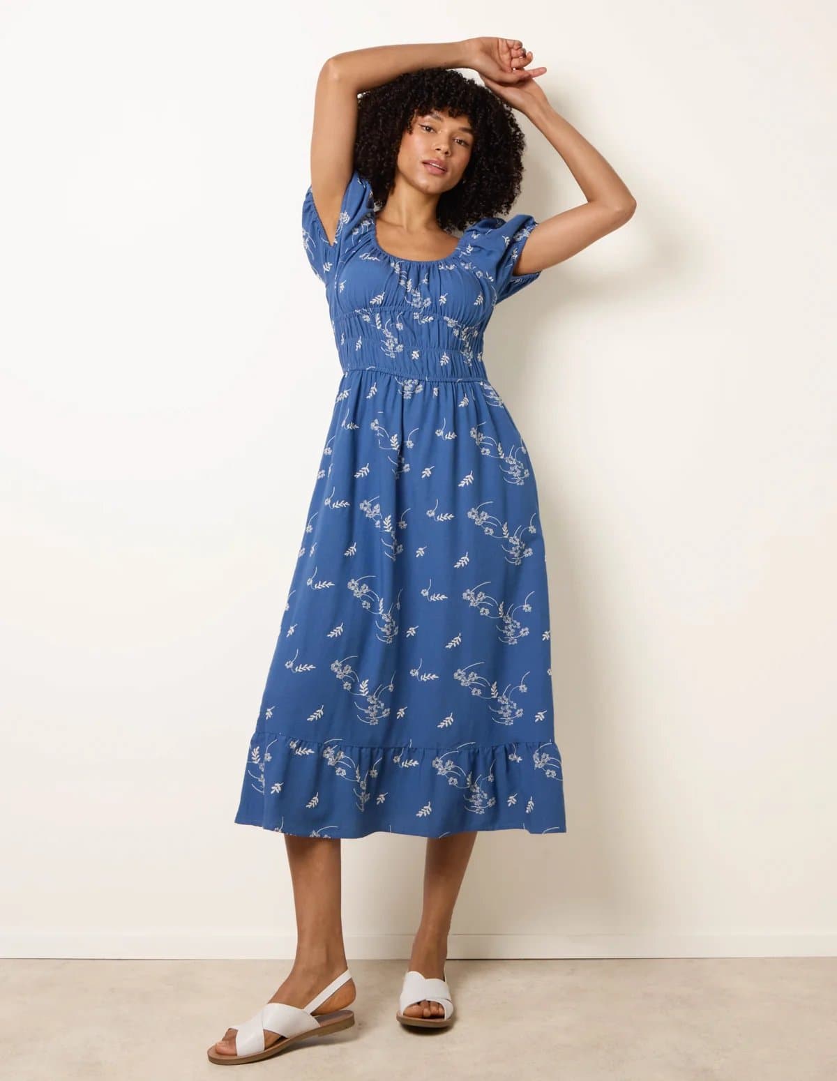 Blue Vanilla Embroidery Milkmaid Midi Dress