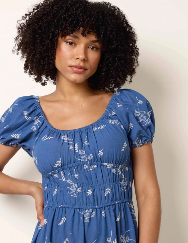Blue Vanilla Embroidery Milkmaid Midi Dress - 2