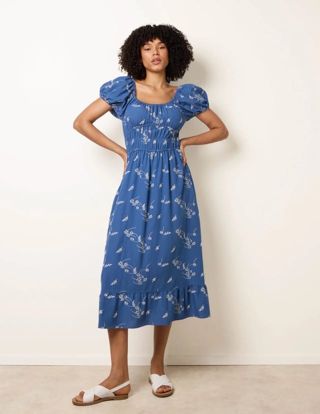 Blue Vanilla Embroidery Milkmaid Midi Dress - 3