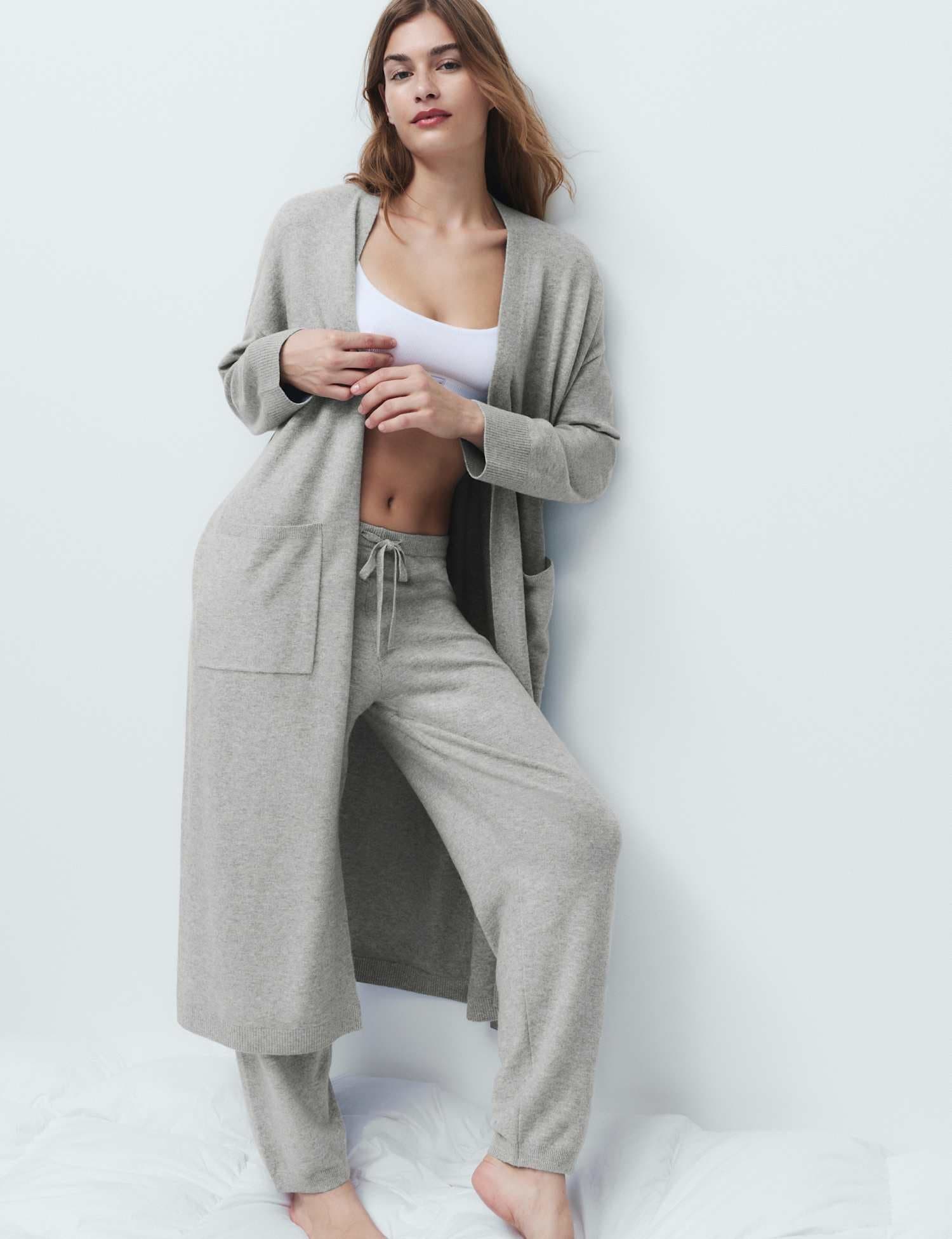 Marks & Spencer M&S Knitted Longline Wrap with Cotton Grey
