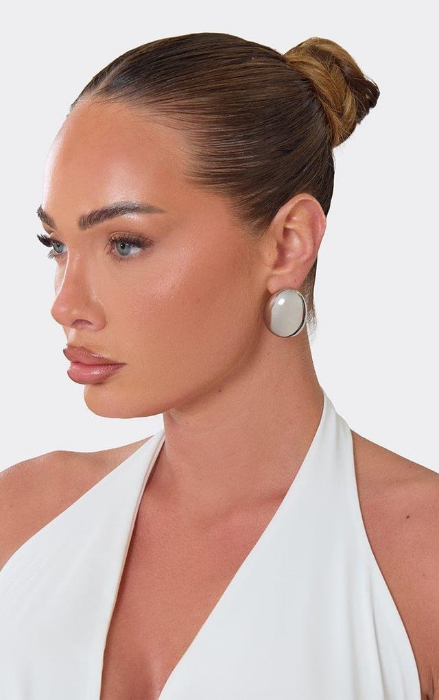 EGO Oversized Round Stud Earrings In Silver, Women's Size UK 0 - 2