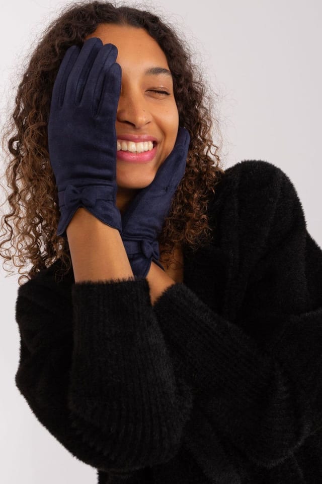 Love Lace Love Lace Women's Insulated Touchscreen Gloves with Bow Straps & Flower Stitch in Blue - 2