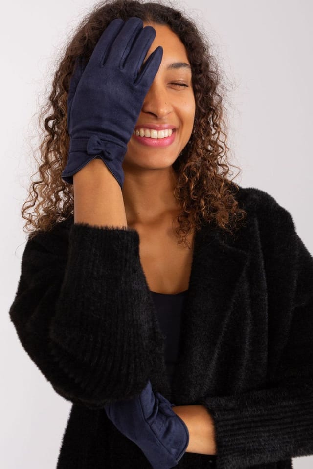 Love Lace Love Lace Women's Insulated Touchscreen Gloves with Bow Straps & Flower Stitch in Blue - 3