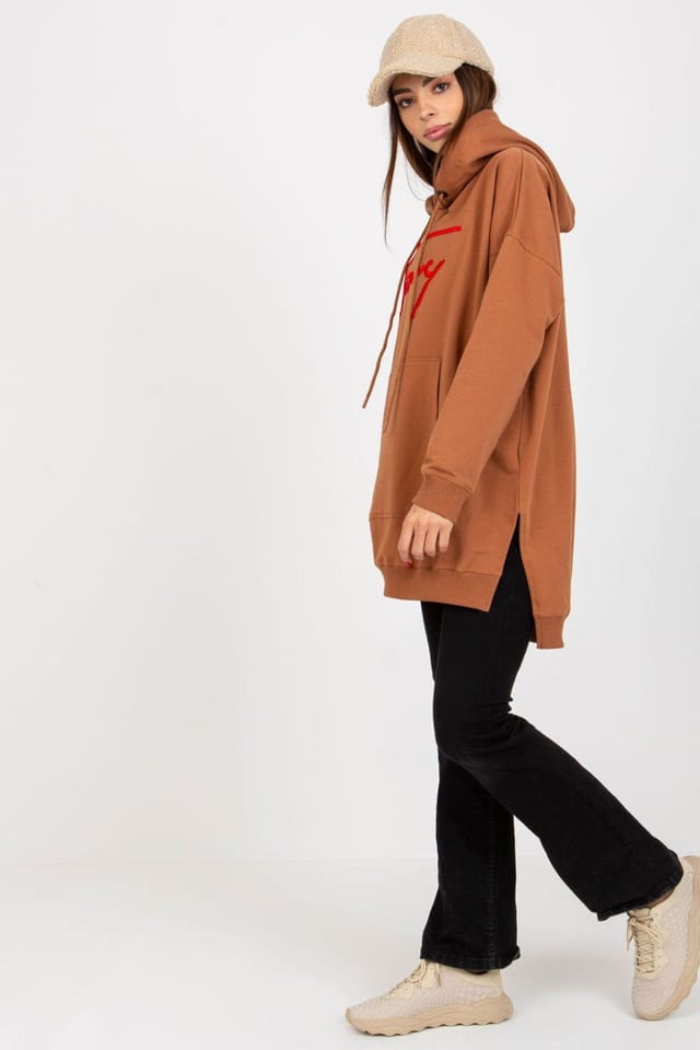 Love Lace Love Lace Women's Long Casual Hooded Sweatshirt with Pocket in Brown - 3