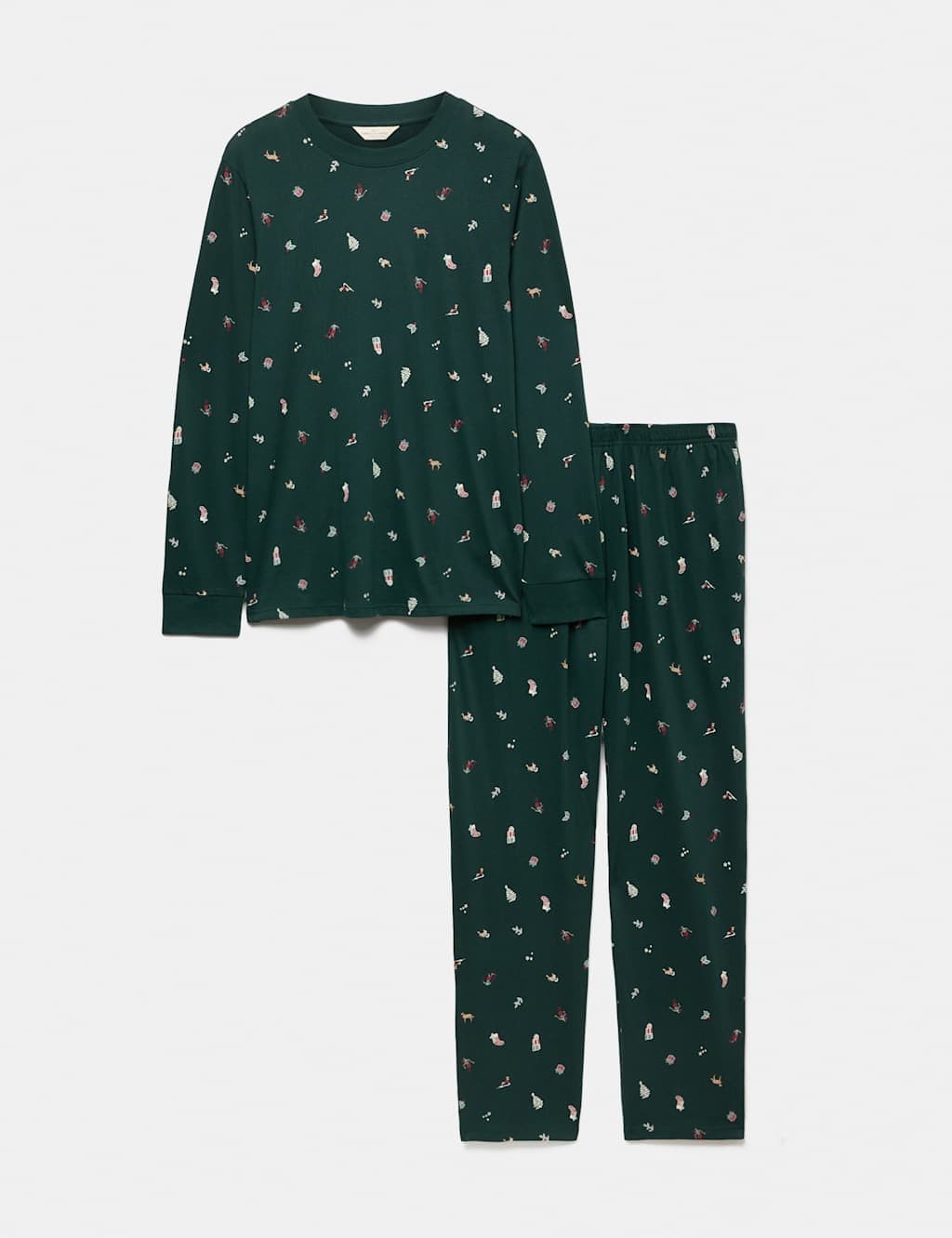 Marks & Spencer M&S Pure Cotton Printed Christmas Pyjamas Green Mix