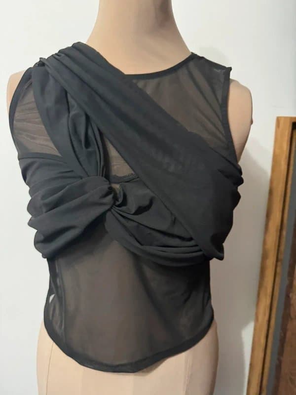 ASOS Design black mesh layers sheer vest top sleeveless twist drape size 10