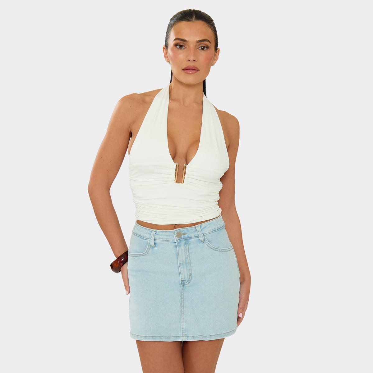 EGO Mid Rise Mini Skirt In Light Blue Denim, Women's Size UK L - 1