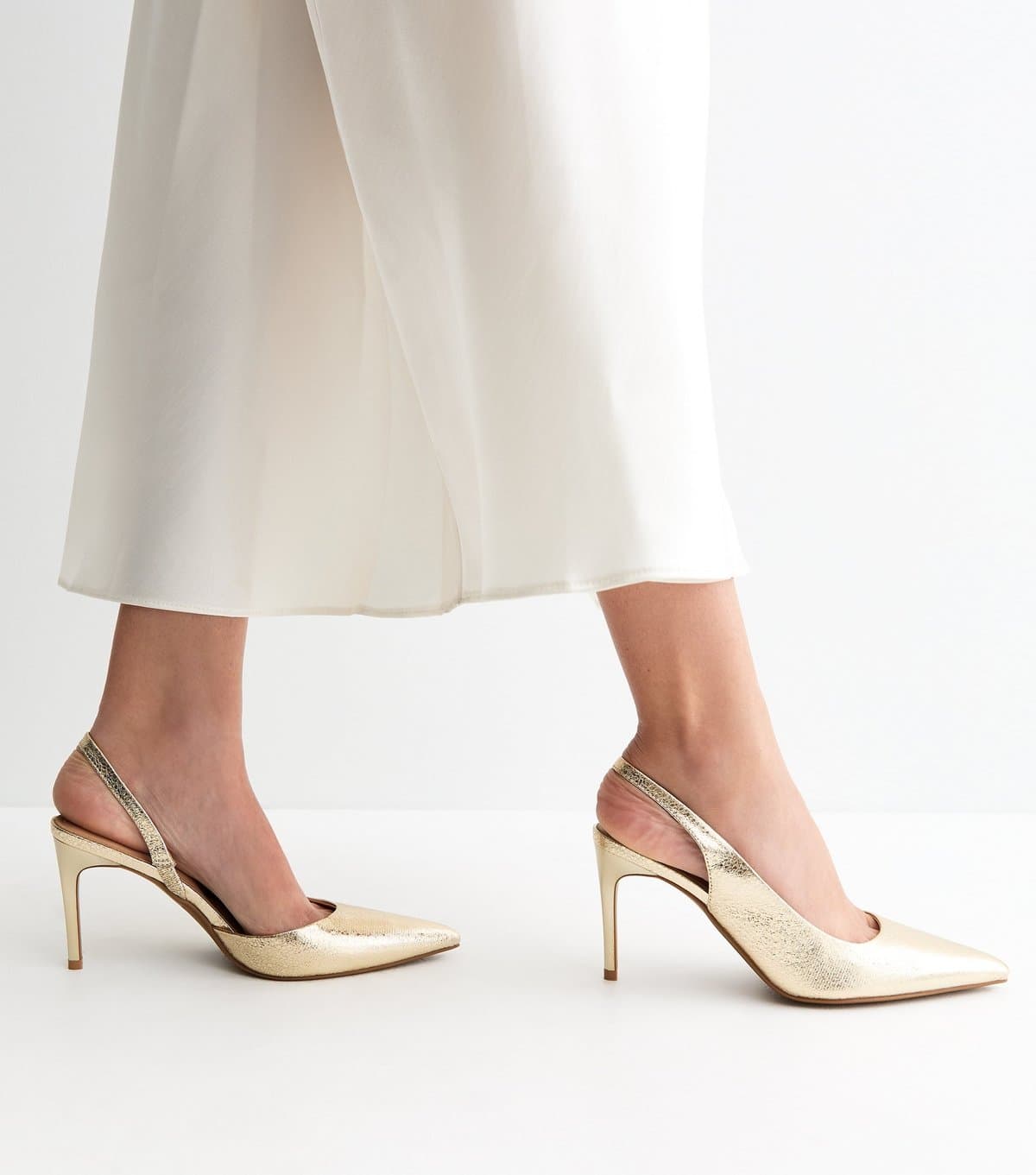 New Look Women's Gold Faux Leather Slingback Court Shoes Vegan New Look