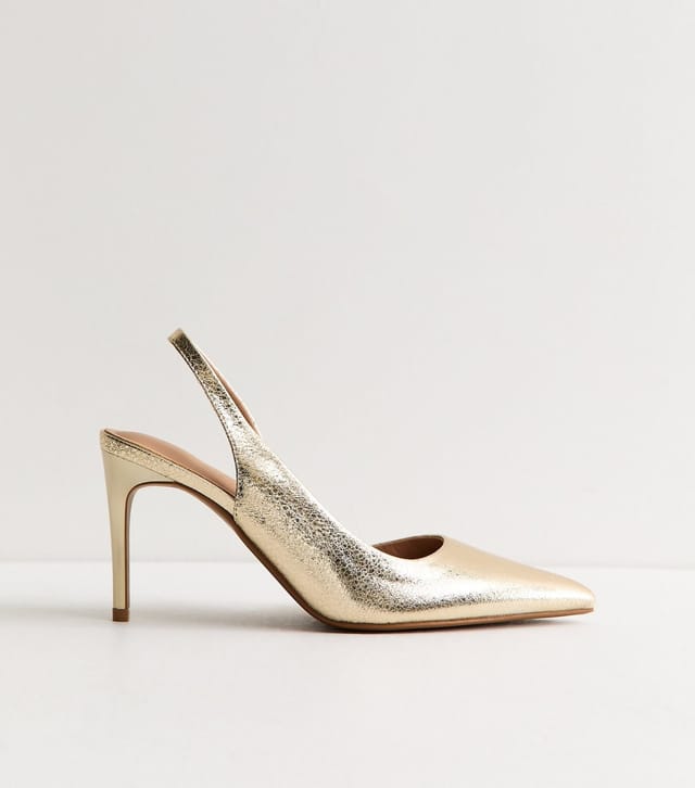 New Look Women's Gold Faux Leather Slingback Court Shoes Vegan New Look - 2