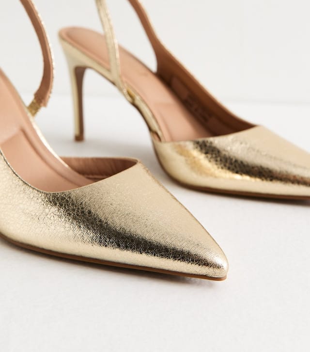 New Look Women's Gold Faux Leather Slingback Court Shoes Vegan New Look - 3