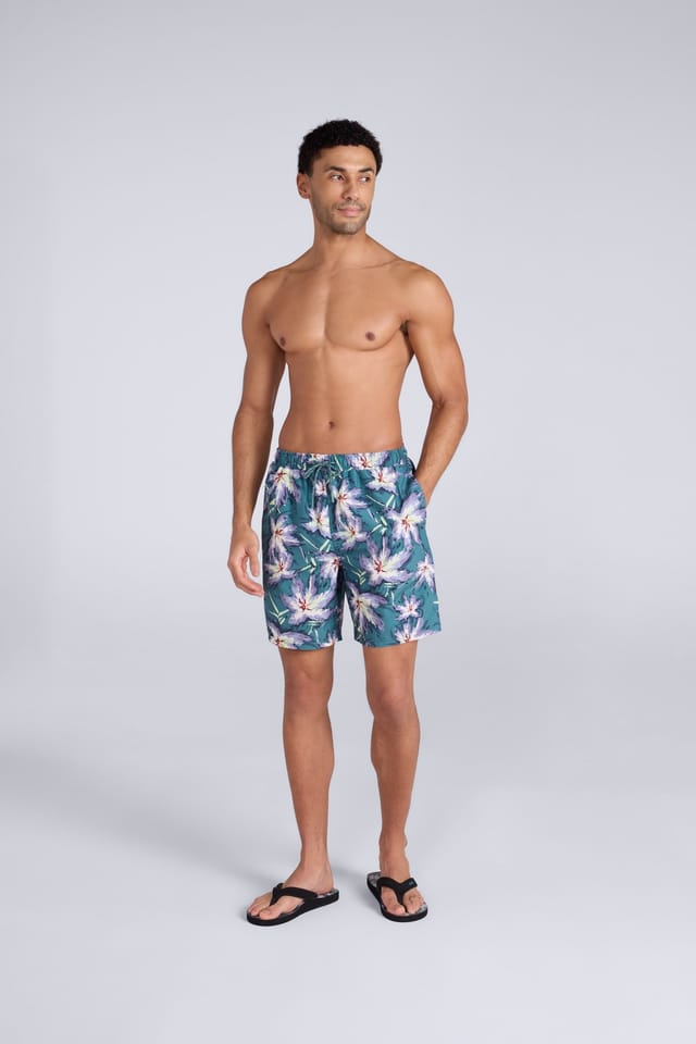 Animal Animal Men's 'Deep Dive' Lightweight Elastic Waist Quick Dry Printed Boardshorts in Green - 2