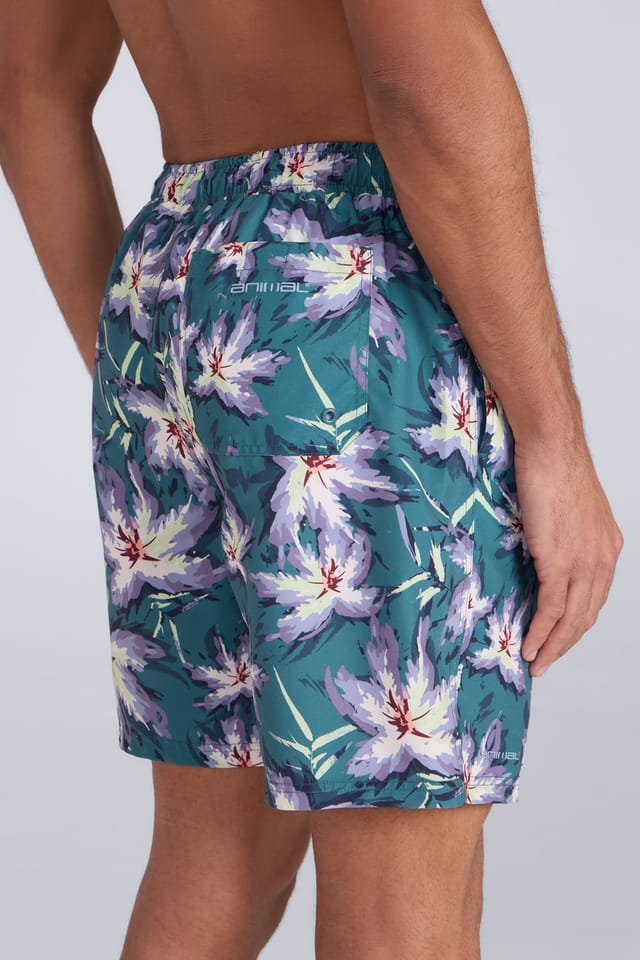 Animal Animal Men's 'Deep Dive' Lightweight Elastic Waist Quick Dry Printed Boardshorts in Green - 3