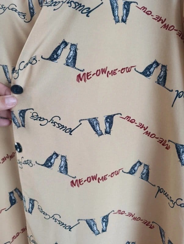 Anne Marie Beretta Cat Print Oversized Shirt Blouse 100% Cotton