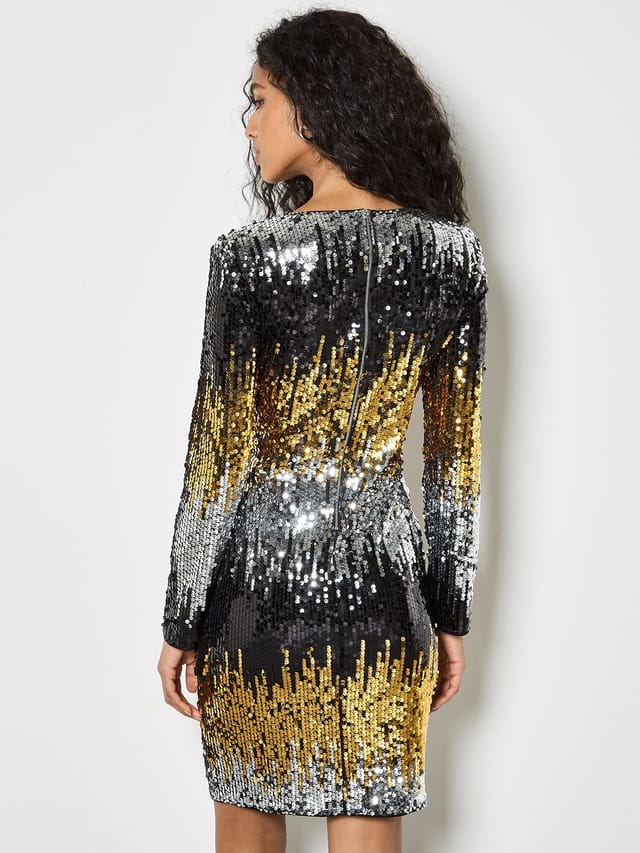 Apricot Apricot Women's Mixed Sequin Bodycon Mini Dress in Light Grey - 3